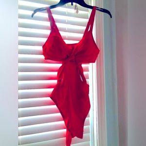 Red one piece cutout swimsuit
